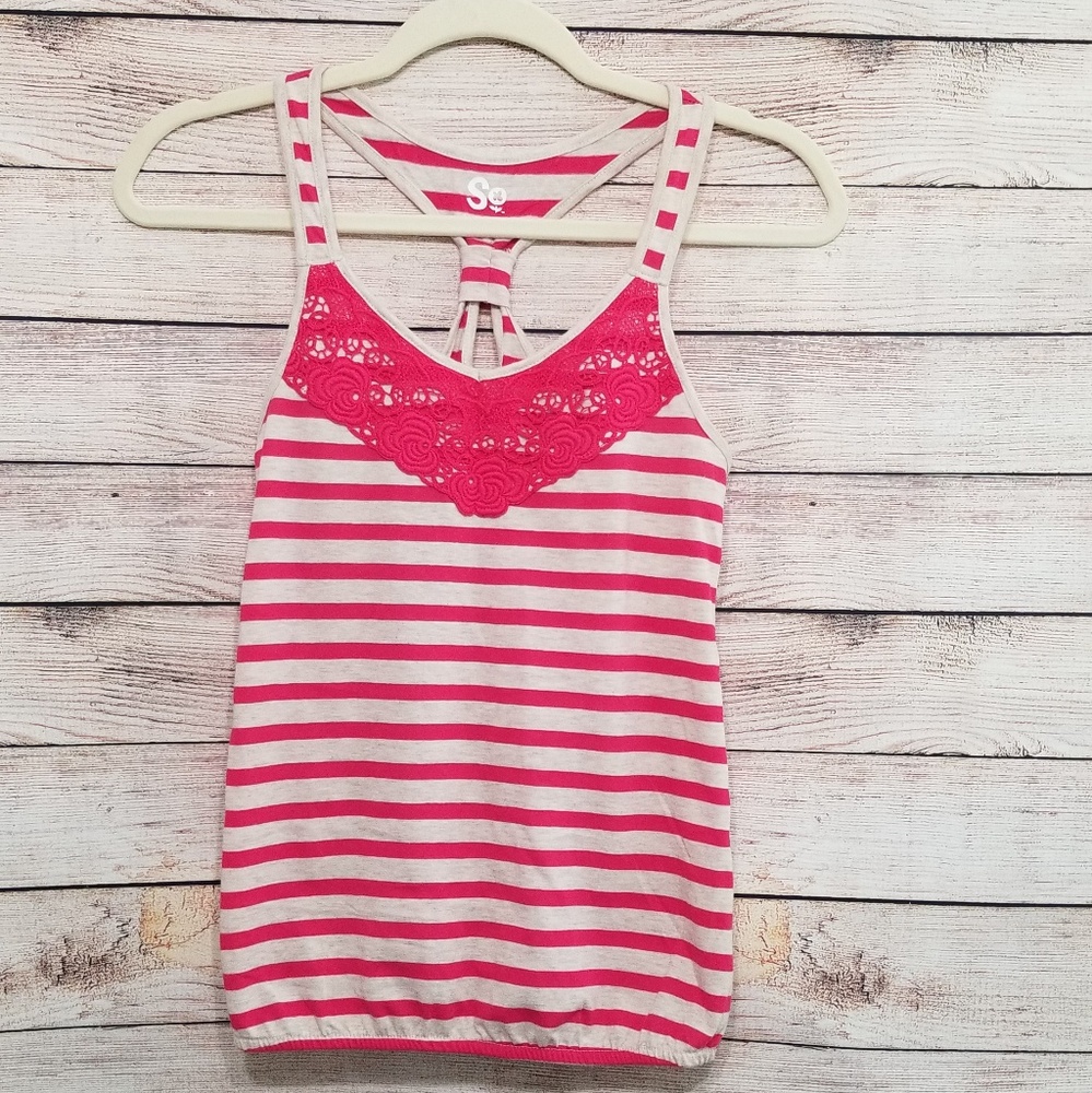 ❣SALE❣SO Fuschia Striped Crochet Racerback  Tank